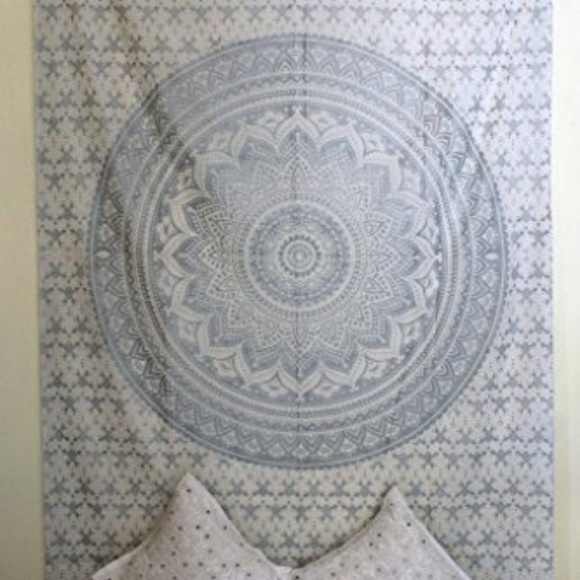 Silver Metallic Mandala Tapestry Wall Hanging - Picture 2 of 3